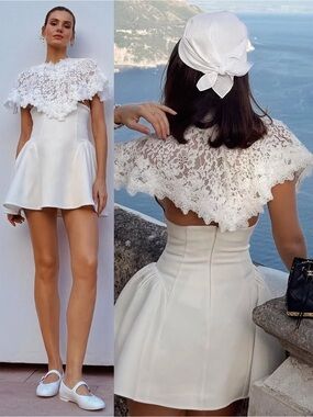 HELSA Mademoiselle Lace Overlay Mini Dress Ivory White NEW with tags